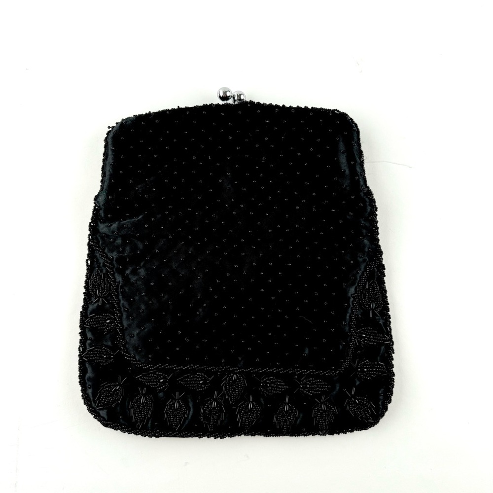 Vintage 1960s/1970s Elegant Black Satin Beaded Clutch